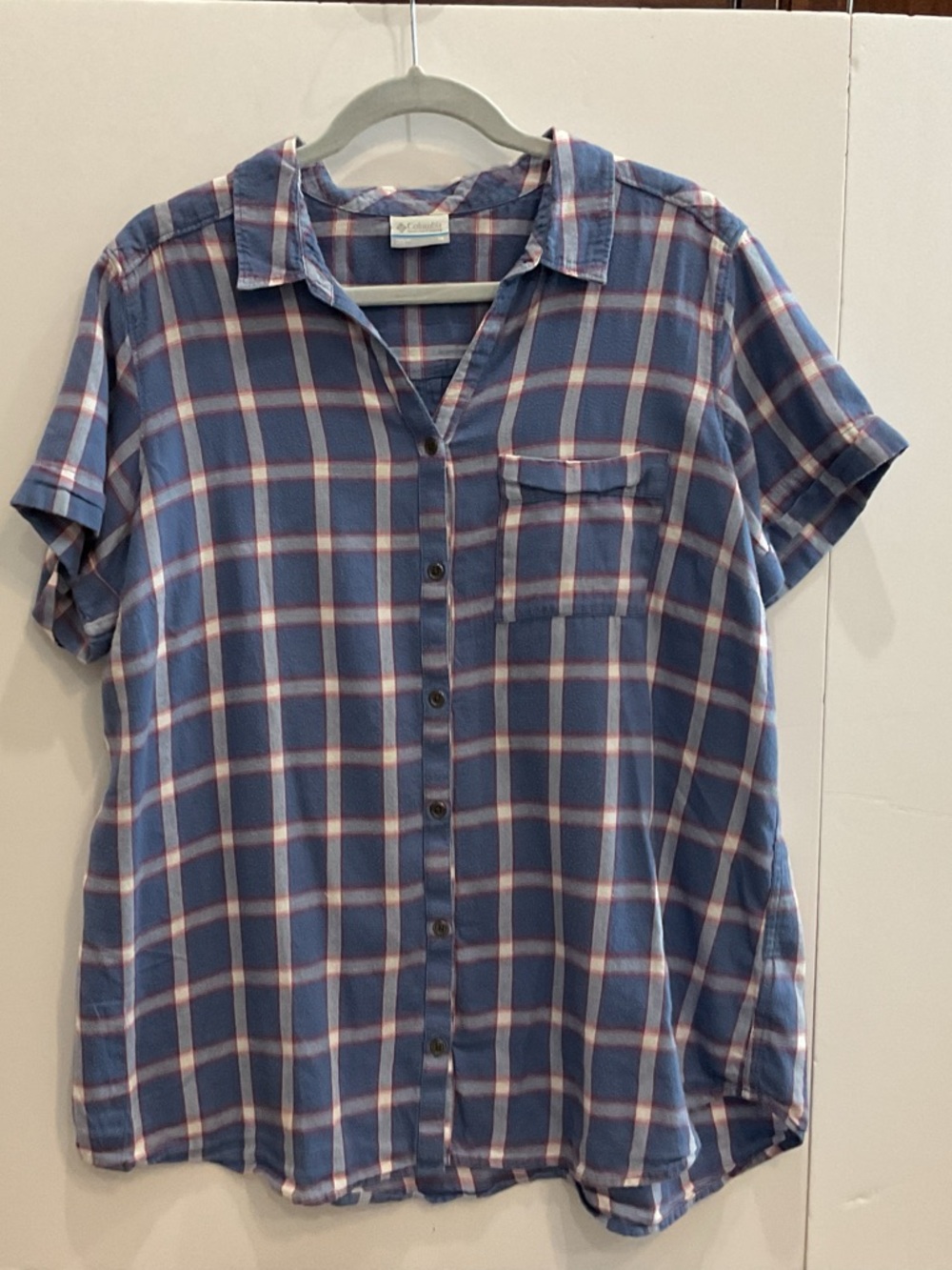 Columbia Blue Plaid Short-Sleeve Button-Down Shirt